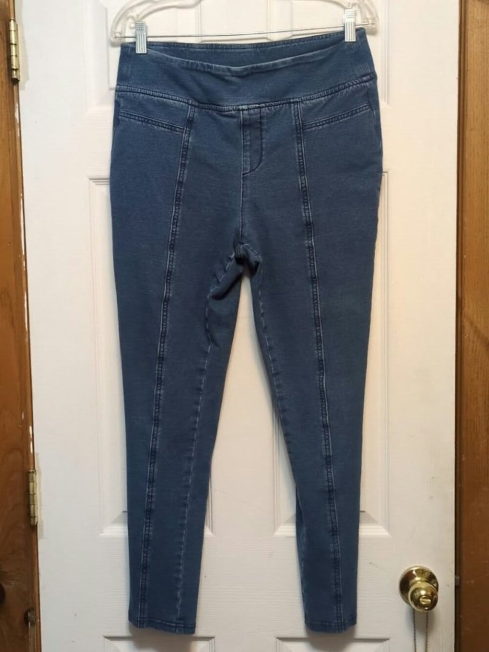 Soft Surroundings Women Sz M Blue Denim Pull On Seam Front Jegging Legging Comfy